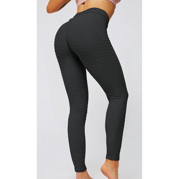 Black Linear Textured Scrunch Leggings / TikTok Leggings XL - Picture 4 of 8